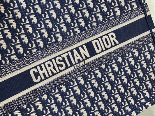 CD Large Book Tote Ecru and Blue Oblique Embroidery