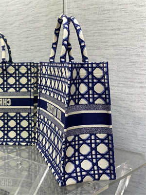 CD Large Book Tote Beige and Blue Macrocannage Embroidery