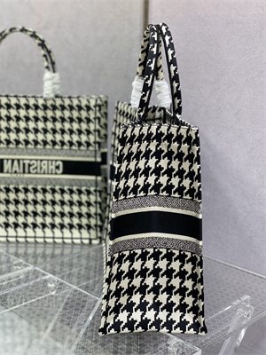 CD Large Book Tote Macro Houndstooth Embroidery Black and White