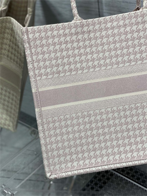 CD Large Book Tote Macro Houndstooth Embroidery Ecru and Pink