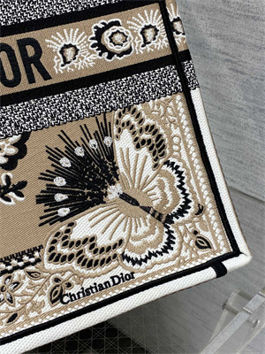 CD Large Book Tote Butterfly Bandana Embroidery Beige Multicolor