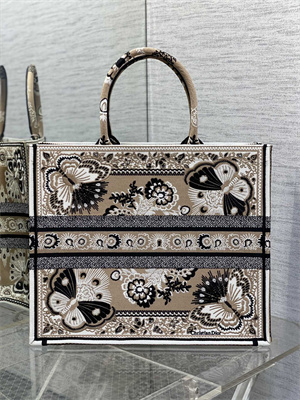 CD Large Book Tote Butterfly Bandana Embroidery Beige Multicolor