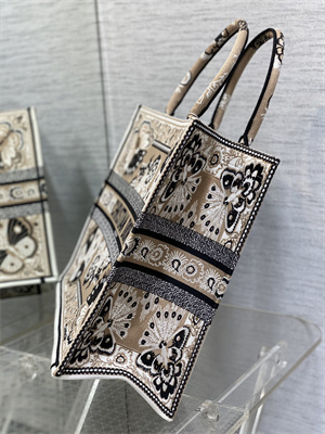 CD Large Book Tote Butterfly Bandana Embroidery Beige Multicolor