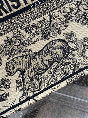 CD Large Book Tote Toile de Jouy Embroidery Beige and Black