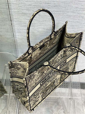 CD Large Book Tote Toile de Jouy Embroidery Beige and Black