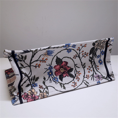 CD Medium Book Tote Rosa Mutabilis Embroidery White Multicolor