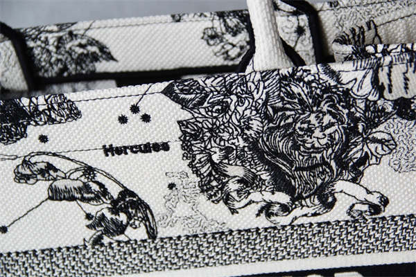 CD Medium Book Tote Di.or Zodiac Embroidery Latte and Black