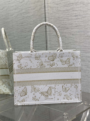 CD Medium Book Tote Butterfly Zodiac Embroidery Gold Tone and White