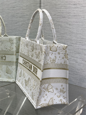 CD Medium Book Tote Butterfly Zodiac Embroidery Gold Tone and White
