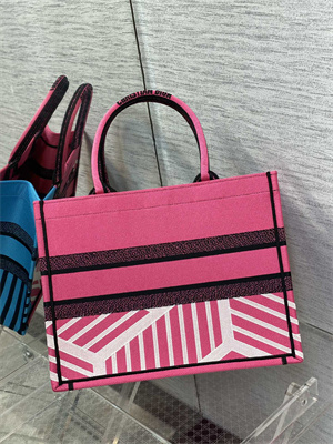 CD Medium Book Tote D-Jungle Pop Embroidery Pink and Blue