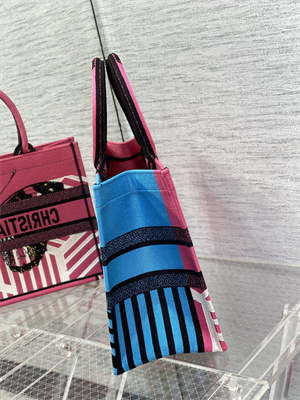 CD Medium Book Tote D-Jungle Pop Embroidery Pink and Blue