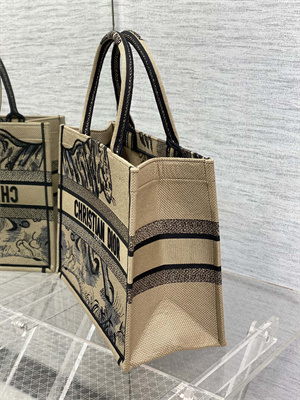 CD Medium Book Tote Jute Canvas Embroidery With Tiger