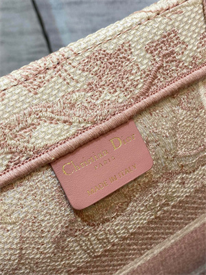 CD Medium Book Tote Toile de Jouy Embroidery Ecru and Pink