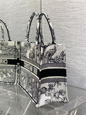 CD Medium Book Tote Voyage Toile de Jouy Embroidery White and Black