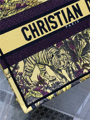 CD Medium Book Tote Voyage Toile de Jouy Embroidery Yellow and Black