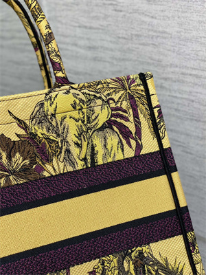 CD Medium Book Tote Voyage Toile de Jouy Embroidery Yellow and Black