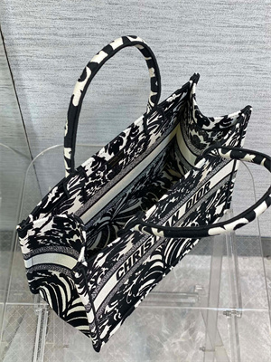 CD Medium Book Tote Firebloom Embroidery White and Black