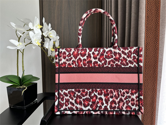 CD Medium Book Tote Pink Multicolor Mizza Embroidery