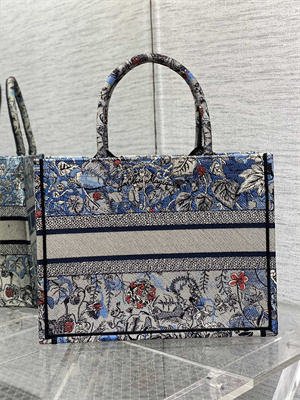 CD Medium Book Tote Jardin Magique Embroidery Grey Blue