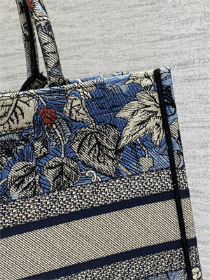 CD Medium Book Tote Jardin Magique Embroidery Grey Blue