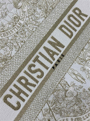 CD Medium Book Tote Butterfly Around The World Embroidery White and Gold Tone