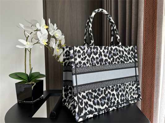 CD Medium Book Tote Black Multicolor Mizza Embroidery