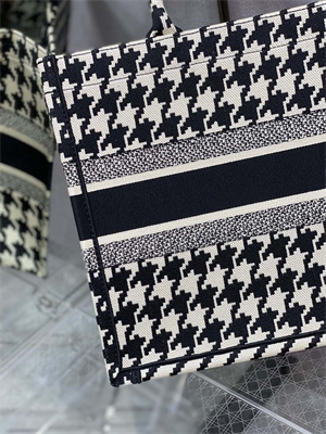 CD Medium Book Tote Macro Houndstooth Embroidery Black and White