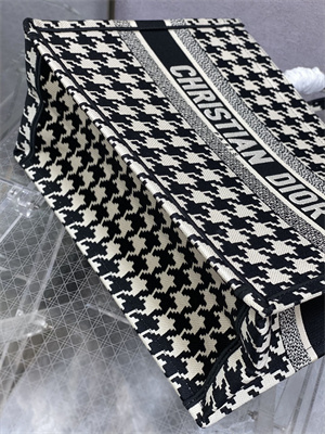 CD Medium Book Tote Macro Houndstooth Embroidery Black and White