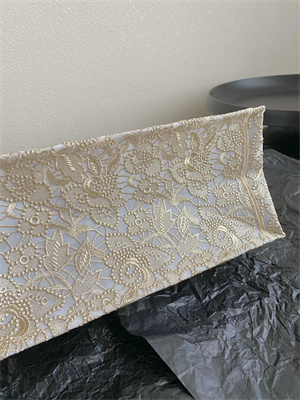 CD Medium Book Tote Beige D-Lace Embroidery With Macrame Effect