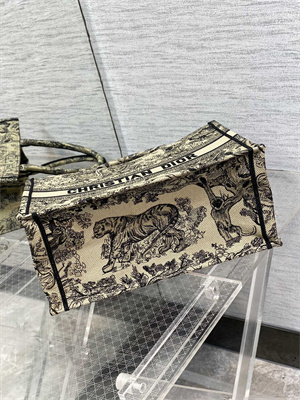 CD Medium Book Tote Toile de Jouy Embroidery Beige and Black