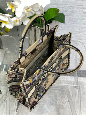 CD Medium Book Tote Jardin d’Hiver Embroidery Beige Multicolor