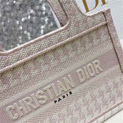 CD Mini Book Tote Macro Houndstooth Embroidery Pink