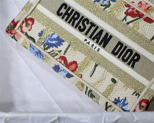 CD Mini Book Tote Hibiscus Embroidery Beige Multicolor