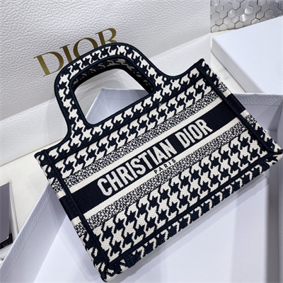 CD Mini Book Tote Macro Houndstooth Embroidery Black and White