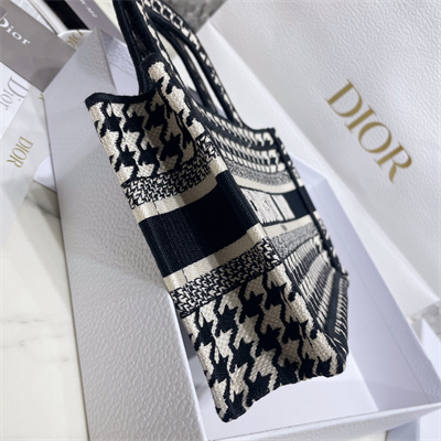 CD Mini Book Tote Macro Houndstooth Embroidery Black and White