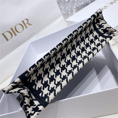 CD Mini Book Tote Macro Houndstooth Embroidery Black and White