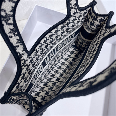 CD Mini Book Tote Macro Houndstooth Embroidery Black and White