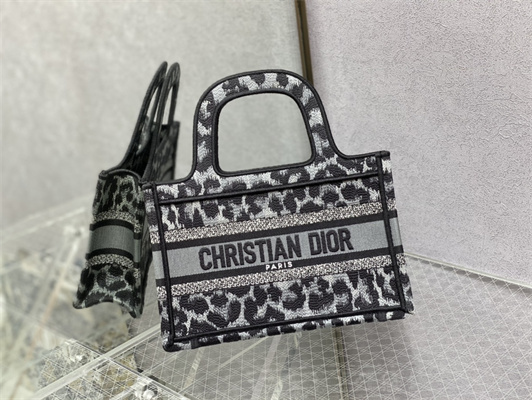 CD Mini Book Tote Black Multicolor Mizza Embroidery