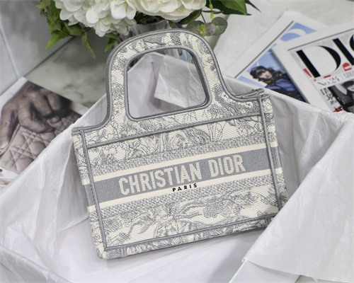 CD Mini Book Tote Toile de Jouy Embroidery Grey