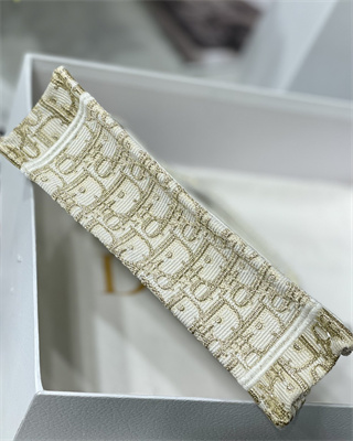 CD Mini Book Tote Oblique Embroidery White and Gold Tone