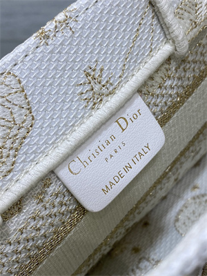 CD Mini Book Tote With Strap Butterfly Zodiac Embroidery White and Gold Tone