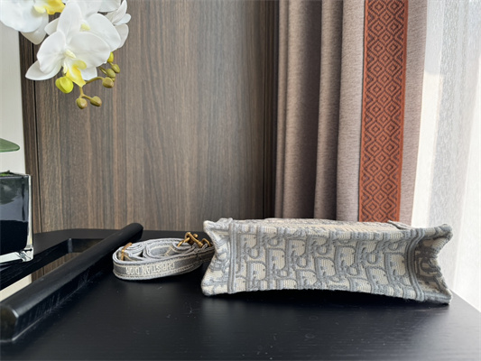 CD Mini Book Tote With Strap Grey Oblique Embroidery