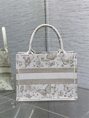 CD Small Book Tote Butterfly Zodiac Embroidery Gold Tone and White