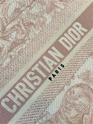 CD Small Book Tote Toile de Jouy Embroidery Ecru and Pink