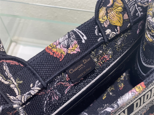 CD Small Book Tote Jardin Botanique Embroidery Black Multicolor