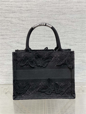CD Small Book Tote Black D-Lace Butterfly Embroidery With Macrame Effect