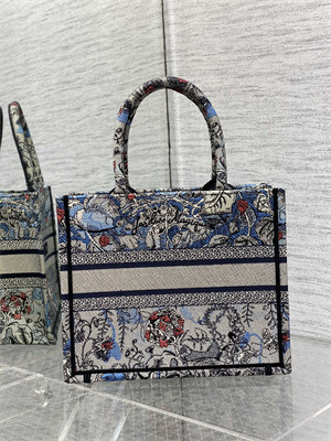 CD Small Book Tote Jardin Magique Embroidery Grey Blue