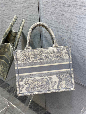 CD Small Book Tote Toile de Jouy Embroidery Ecru and Grey