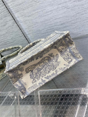 CD Small Book Tote Toile de Jouy Embroidery Ecru and Grey