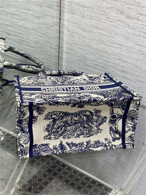 CD Small Book Tote Toile de Jouy Embroidery Ecru and Blue